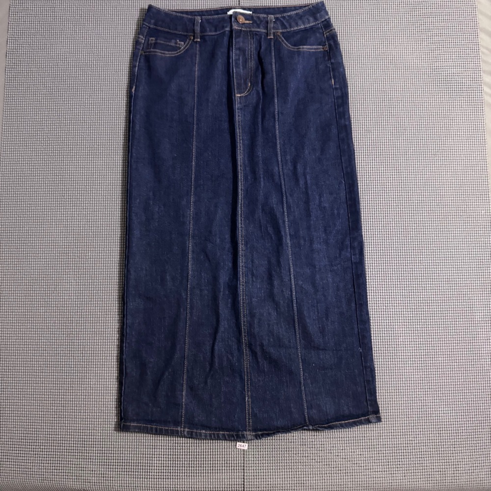 Rachel Zoe Womens Size 6 Dark Wash Denim Maxi Skirt Long Jean Slit Back 2647